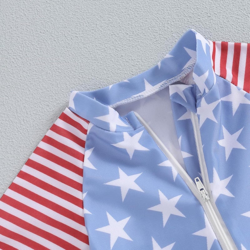 Fuethsuy 4th of July Baby Boy Swimsuit American Flag Zipper Swimwear Short Sleeve Rash Guard Sunsuit One Piece Bathing Suit - Image 5